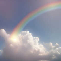 Rainbow in the sky with clouds, and sunlight. Colorful background. 