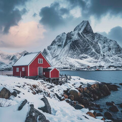 Beautiful typical winter landscape in Norway. generative AI