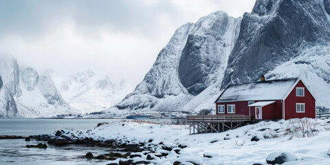Beautiful typical winter landscape in Norway. generative AI