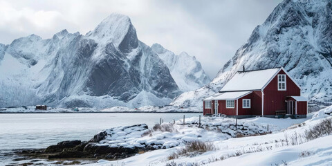 Beautiful typical winter landscape in Norway. generative AI