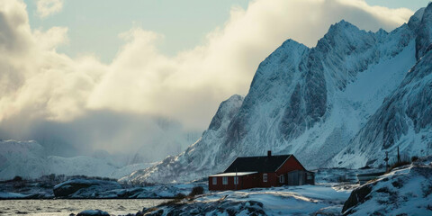 Beautiful typical winter landscape in Norway. generative AI