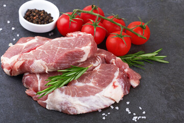 Meat on black surface