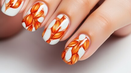 Beautiful manicure in leaves pattern