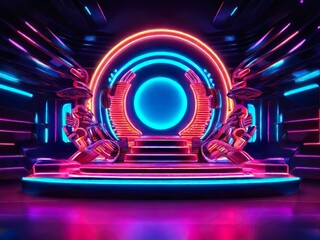 Fototapeta na wymiar futuristic stage with neon lights