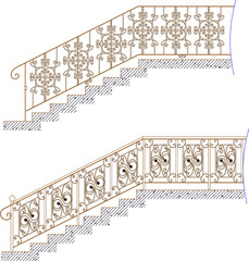 vector sketch illustration of vintage ethnic iron stair railing design