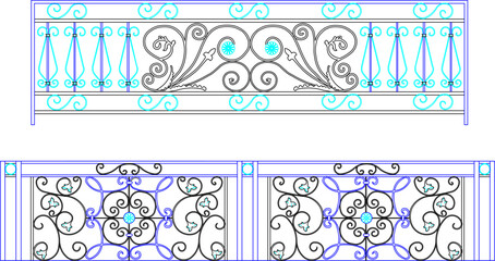 vector sketch illustration of iron fence railing design ornaments