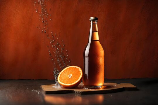 glass bottle beverage  template , orange flavored soda or beer brand advertising