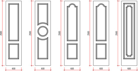 vector sketch illustration of a collection of long classic door designs