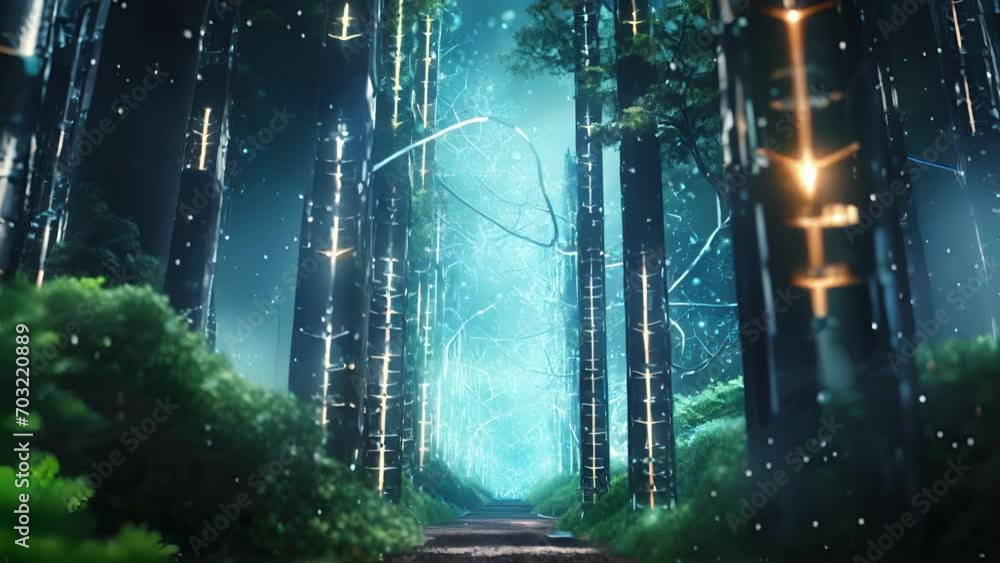 Poster a futuristic laboratory illuminated by glowing strands of dna, overlaid with intricate neural networ