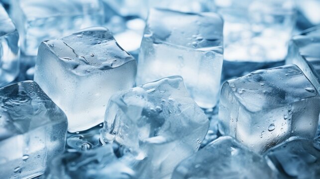 Crystal clear ice cubes scatter across a reflective surface, cooling the surrounding air.