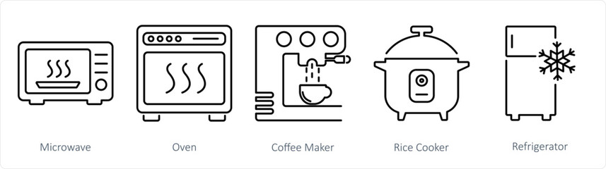A set of 5 Home Appliance icons as microwave, oven, coffee maker