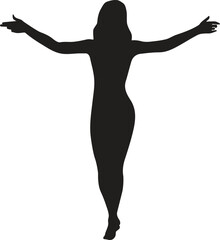 Vector illustration of a girl spread her arms Black vector silhouette of young girl with spread arms isolated on white background