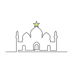 Ramadan Karim continuous single line art drawing and mosque one line vector art illustration