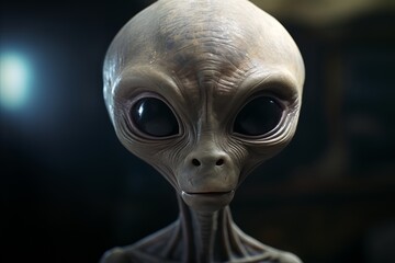 Naklejka premium Detailed Image of Extraterrestrial Being with Slender Body, Gray Skin, and Almond Shaped Eyes