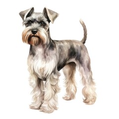 Miniature Schnauzer dog breed watercolor illustration. Cute pet drawing isolated on white background