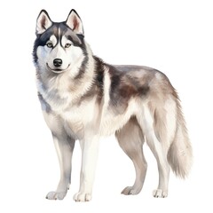 Obraz premium Siberian Husky dog breed watercolor illustration. Cute pet drawing isolated on white background.