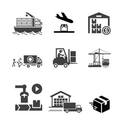 Icon set. Delivery. Logistics. Delivery of goods and packages. Illustrations vector.Delivery. Logistics. Delivery of goods and packages. Illustrations vector.