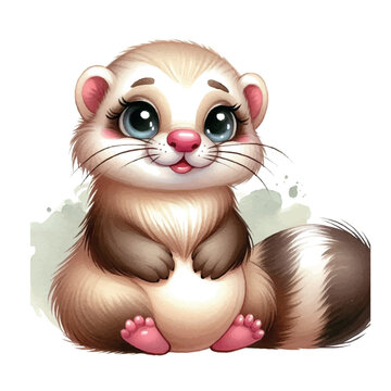 cute ferret. watercolor illustration of a ferret. animals. ferret