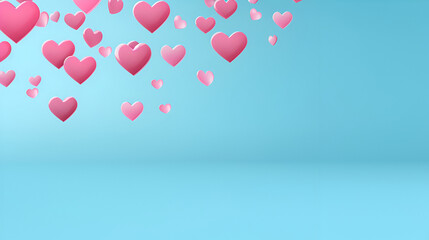 Valentine day, Heart in shades of pink on a dreamy blue background, ideal for Valentine's Day and romantic themes, with space for text