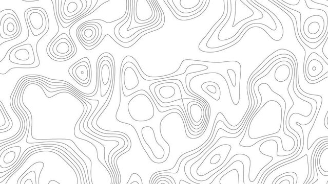 Abstract animated outline topographic contour map. Moving waves on black background. 4K looped animation..