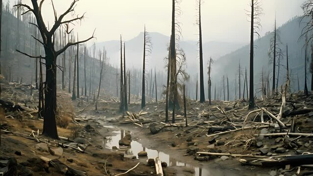 Sickly Trees The wilted and dying trees paint a grim picture of the devastating impact of acid rain on the flora in this contaminated region.