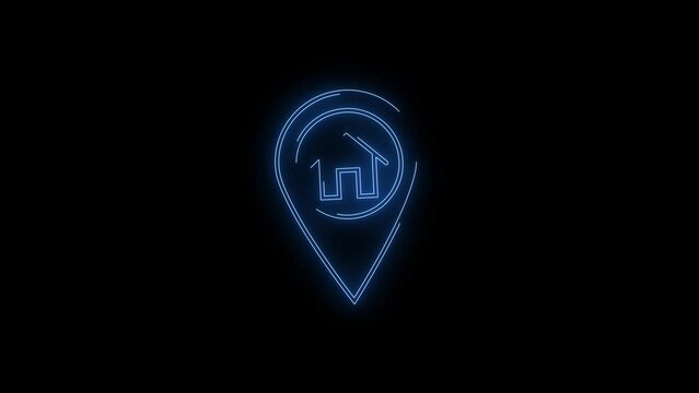 Video footage of glowing Home Address icon. Looped Neon Lines abstract on black background. Futuristic laser background. Seamless loop. 4k video