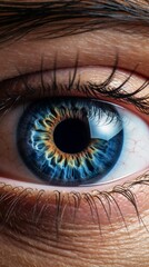 A close up of a person's blue eye