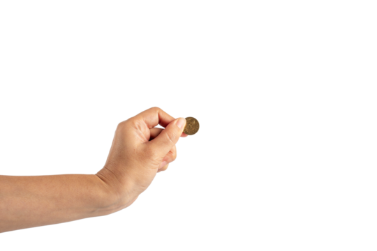 Hand and Coins used for payment in Thailand on transparent background - Powered by Adobe