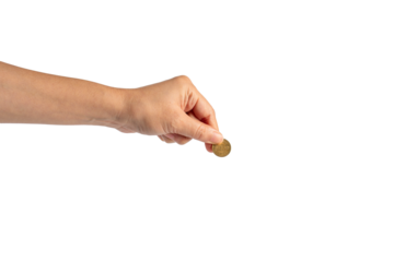 Hand and Coins used for payment in Thailand on transparent background