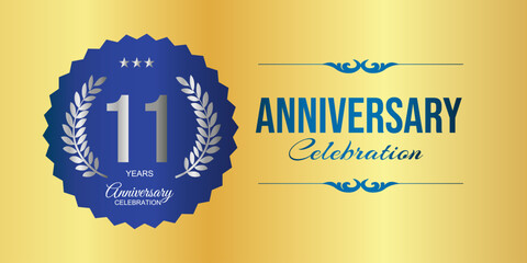 11 years anniversary celebration. Vector design template. Vector design for brochure, poster,celebration invitation or greeting card with gold background - obrazy, fototapety, plakaty