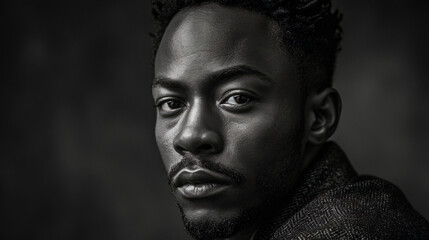 an individual in profile, black and white image of an african man with a beard