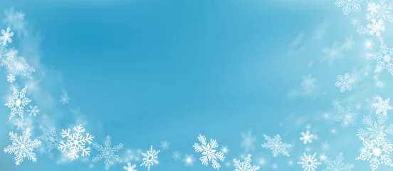 Fotobehang Blue snowflake background. Vector banner. White snowflakes on blue background © Olga_siberia