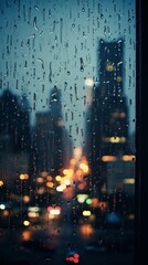 Rainy Cityscape Through a Window