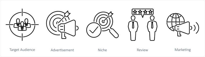 A set of 5 Influencer icons as target audience, advertisement, niche