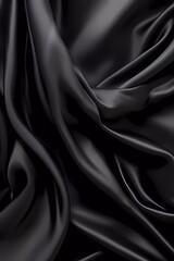 Obraz premium Beautiful smooth elegant wavy black satin silk luxury cloth fabric texture, abstract background design. Copy space. Card or banner