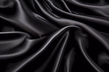 Fototapeta premium Beautiful smooth elegant wavy black satin silk luxury cloth fabric texture, abstract background design. Copy space. Card or banner