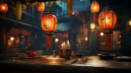 chinese lantern at night - obrazy, fototapety, plakaty