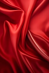 Fototapeta premium Beautiful smooth elegant wavy red satin silk luxury cloth fabric texture, abstract background design. Copy space. Card or banner