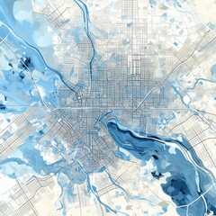 Blue and white map of the city of Sacramento, California
