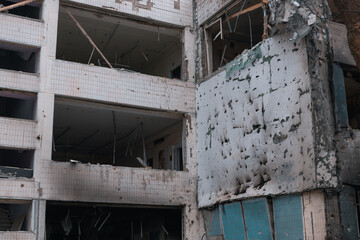 Destruction of a maternity hospital after being hit by a ballistic missile during the war in Ukraine and Russia. War. Medical institution. Direct hit to the building