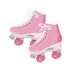 Fototapeta premium Pink roller skates. Retro icon, illustration in flat cartoon style. Vector