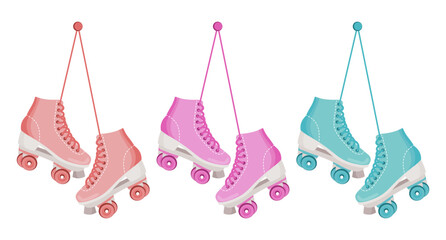 Set of roller skates. Retro icons, illustration in cartoon style, vector