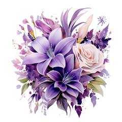 Bouquet of Watercolor Flowers Purple 