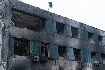 Destruction of a maternity hospital after being hit by a ballistic missile during the war in Ukraine and Russia. War. Medical institution. Direct hit to the building