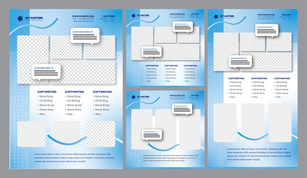 Soft Ocean Blue Gradient Marketing Pack Templates - Social Media Story, Post Feed, & A4 Print Flyer Templates - Style 1