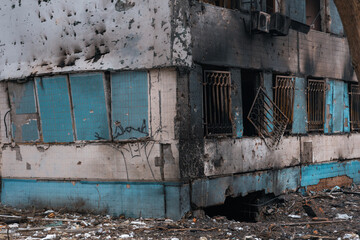 Destruction of a maternity hospital after being hit by a ballistic missile during the war in Ukraine and Russia. War. Medical institution. Direct hit to the building