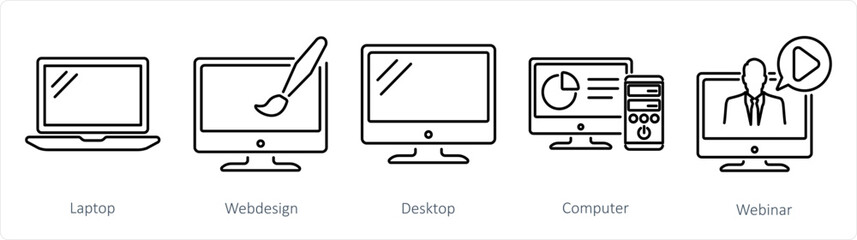 A set of 5 Internet Computer icons as laptop, web design, desktop