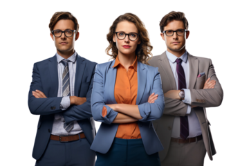 A professional business group isolated on a transparent background 