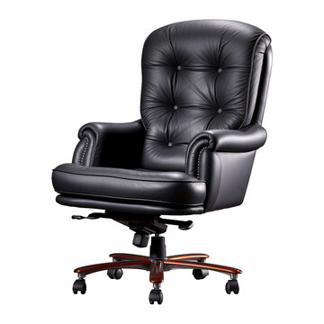 Comfortable black executive chair on transparent background