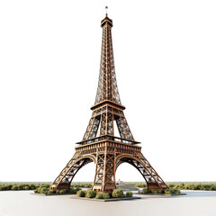 Eiffel tower famous monument of paris france in golden bronze color isolated white background
